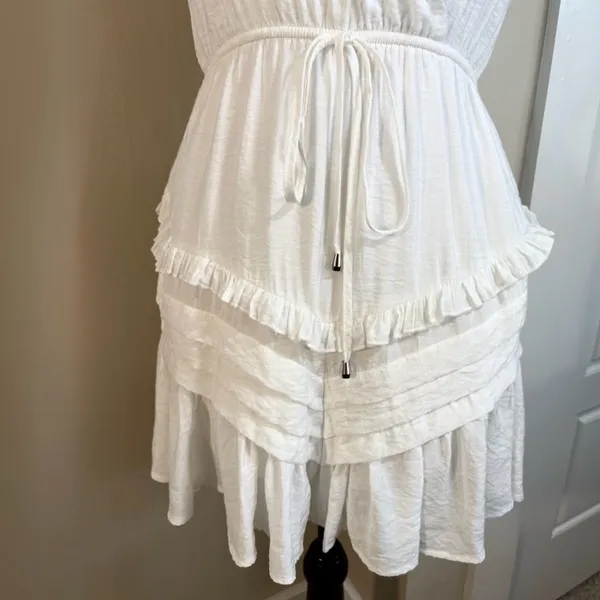 SAINTS & SECRETS White Ruffle Dress Waist Tie Open Tie Back Flutter Sleeve~M💚 - Image 6