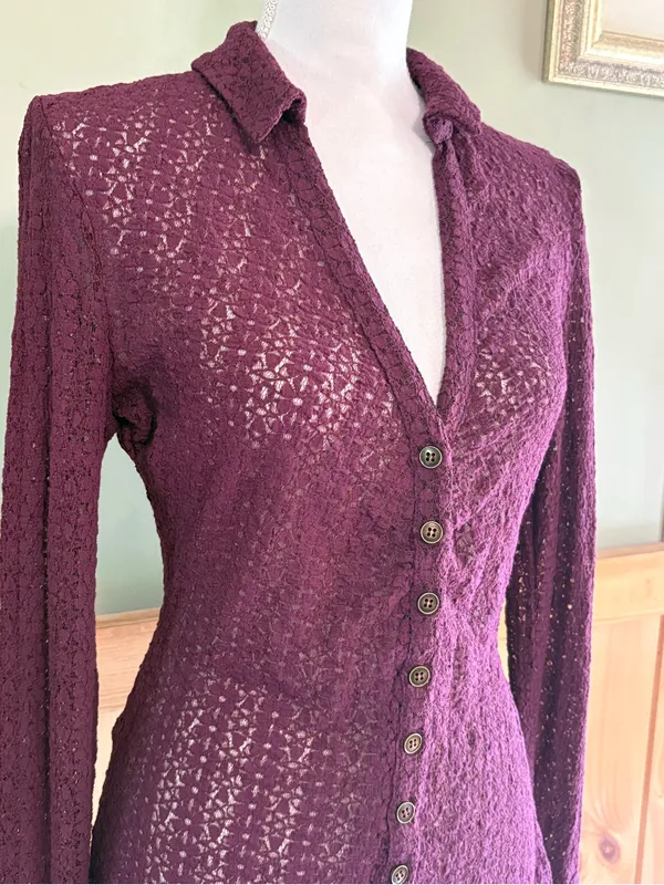 NATURAL LIFE Plum Lace Knit Button-Down Shirt size Large - Image 2