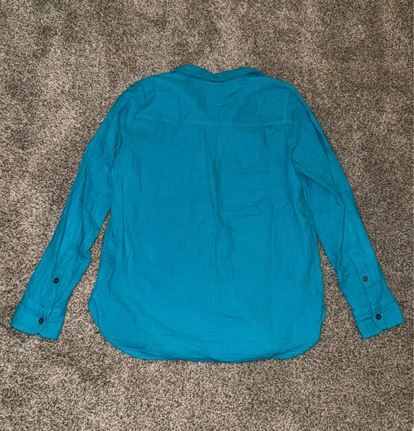 J.Crew Women's Long Sleeve Button-Down Shirt in Teal Gauze - Image 2