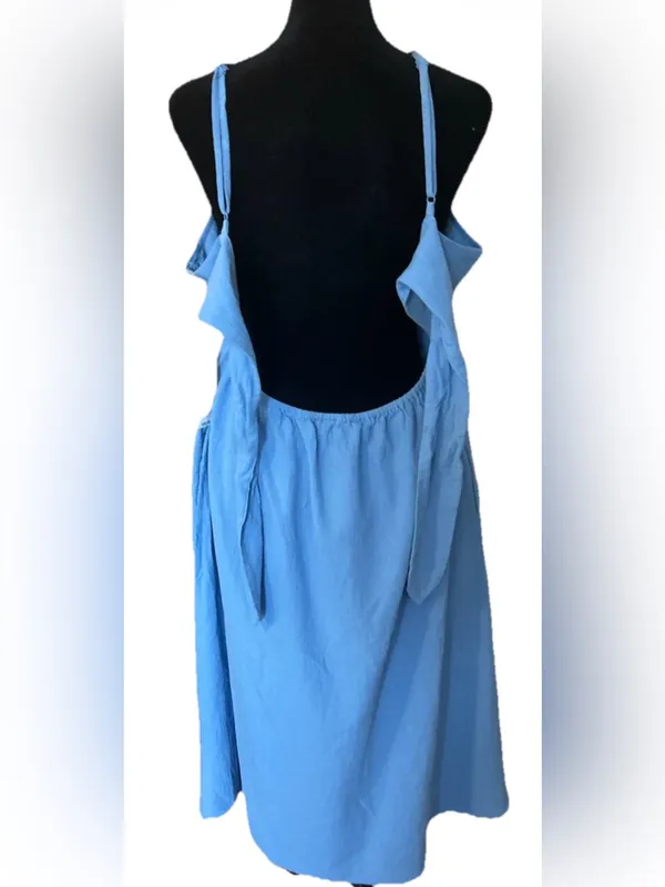 Universal Thread Women's Blue Chambray Cotton V-Neck Open Back Tie Midi Dress L - Image 8