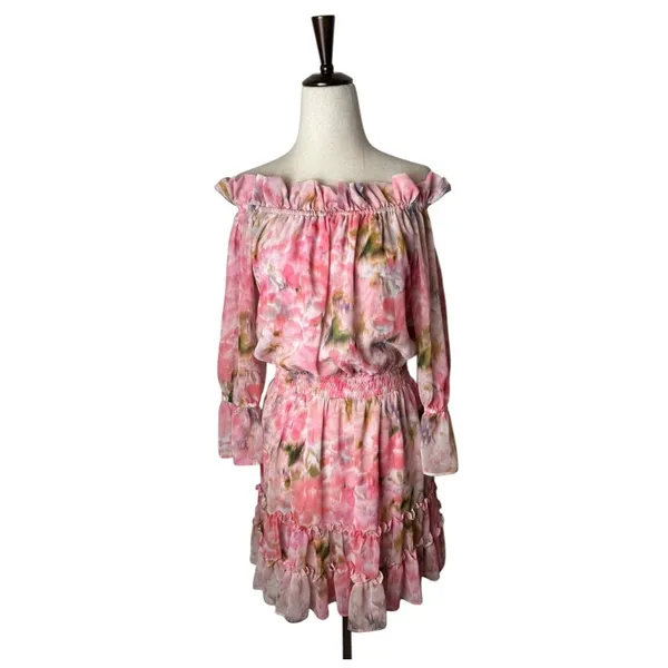 MISA Los Angeles‎ Danae Dress Women XS Pink Taza Floral Mini Off Shoulder Boho - Image 3
