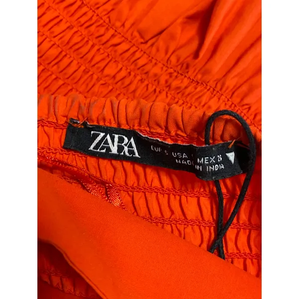 ZARA Orange Smocked Tiered Sleeveless Square Neck Maxi Cami A-line Dress Size S - Image 3