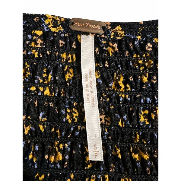 Free People Black Yellow Floral Smocked Sheer Long Sleeve Midi Dress XS - Image 5