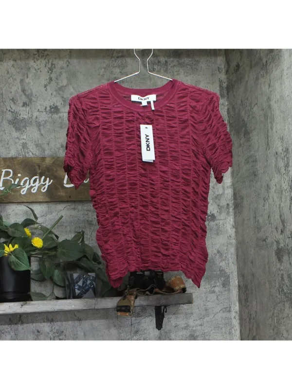 NWT DKNY Womens Lightweight Superfine Texture Top P52SAW83 Beet Red XS - Image 5