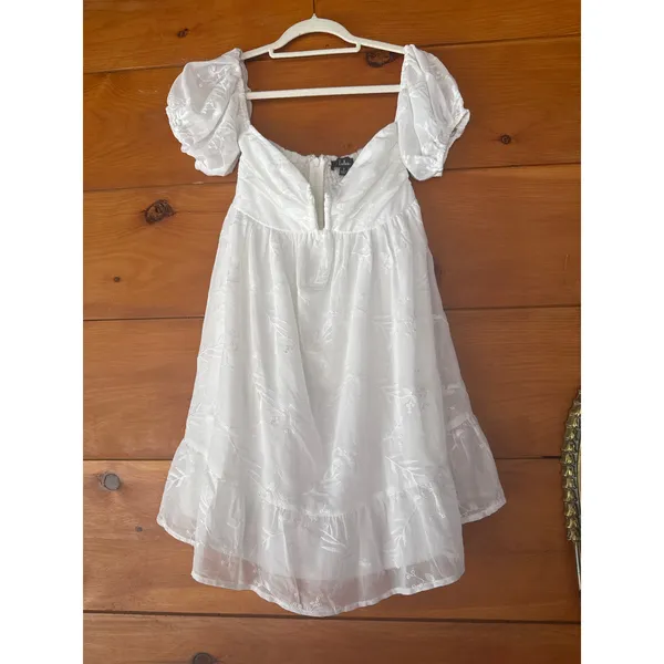 Lulus Cutest Icon White Embroidered Off-the-Shoulder Mini Dress Babydoll Size S - Image 4