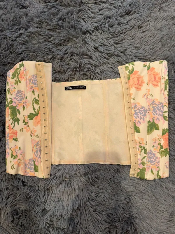 ZARA Multicolor Floral Corset Top Yellow Size M - Image 2