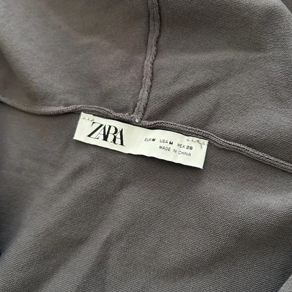 Zara Knit Charcoal Gray Hooded Wrap Tie Top Size M - Image 5