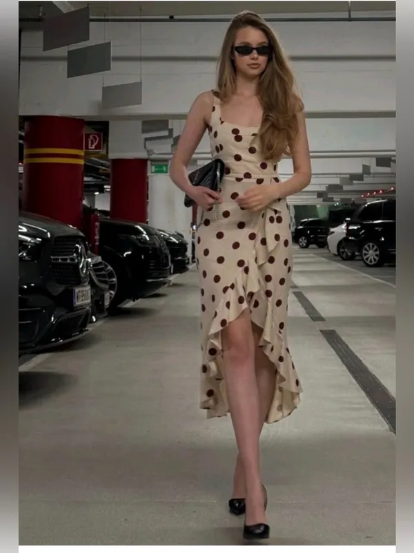Zara linen blend polka dot midi dress - Image 4