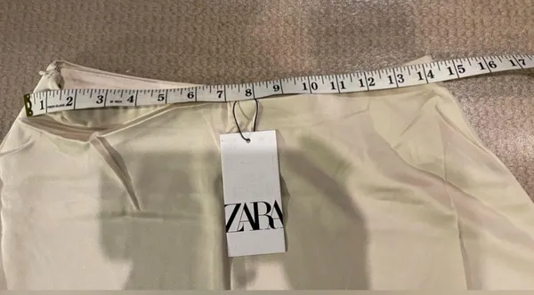 ZARA A Line Beige Midi Satin Skirt S - Image 5