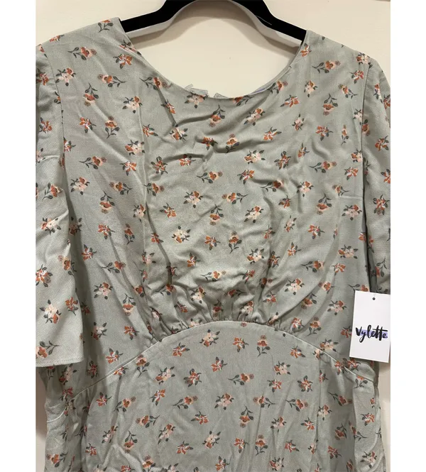 Vylette NWOT Women’s Empire Flutter Sleeve Floral Midi Dress Size XL Green - Image 4