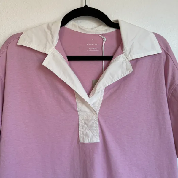 NWT Everlane The Oversized Rugby Polo Shirt Pink Purple‎ Organic Cotton XS - Image 4