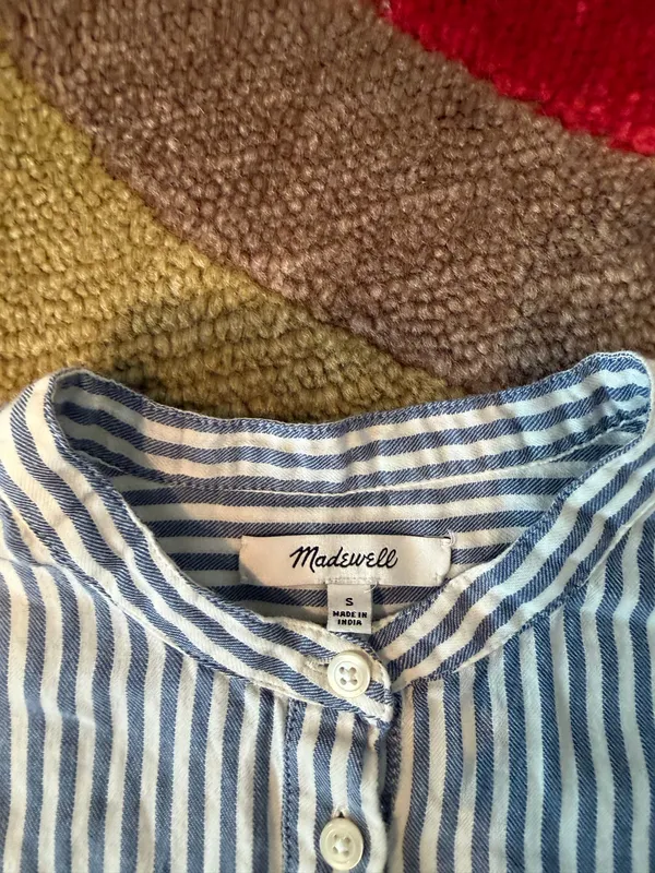 Madewell Striped Long Sleeve Popover Shirt 100% Cotton Blouse Women’s Size Small - Image 3