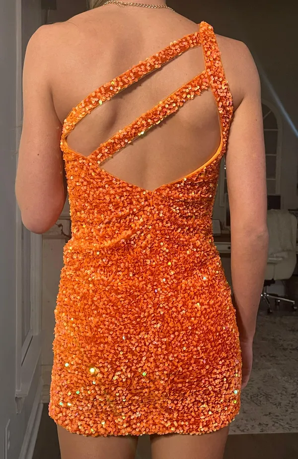 Beautiful sequined orange HOCO dress. Size 2. - Image 2