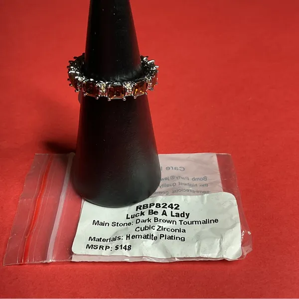 Bomb Party RBP8242 “Luck Be A Lady” Cubic Zirconia on Hematite Size 8 Ring NWT - Image 4