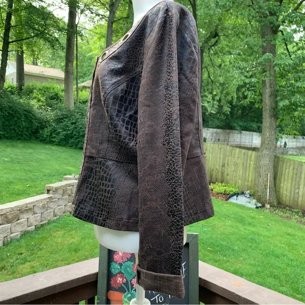 CATO L Large Brown Grommet Jacket with Mock Black Reptile Pattern Top - Image 3