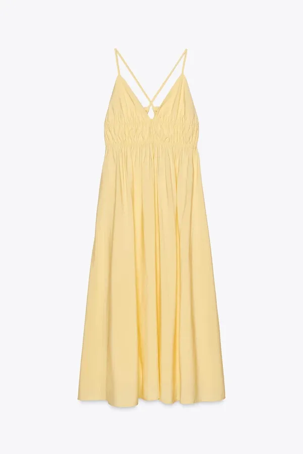 Zara Butter Yellow Bohemian Halter Cotton Maxi Dress - Image 6