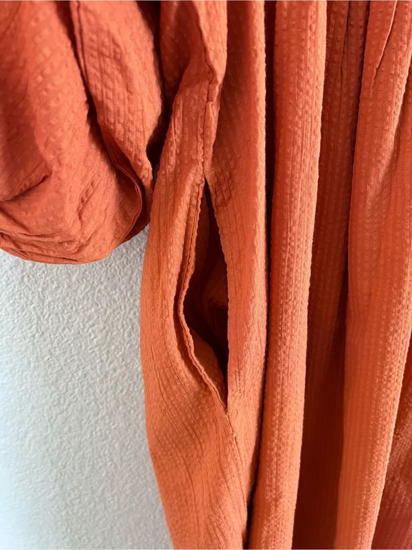 NWT‎ Never a Wallflower High Neck Dress Orange Seersucker Ruffle Puff Sleeve - Image 5