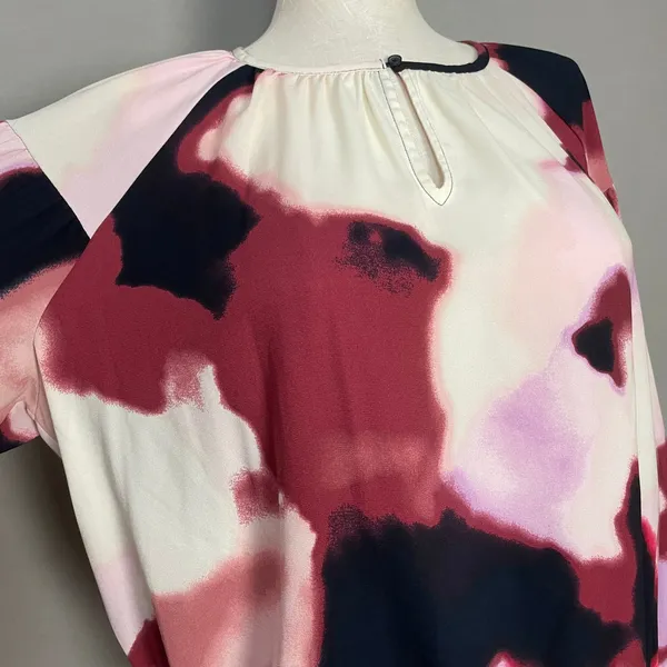 Nine West Blouse Watercolor Print Women XXL Abstract Keyhole Neck Long Sleeve - Image 14