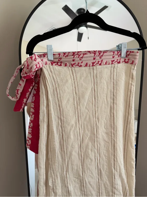 Free People Cream Maxi Skirt with Pink Waist Tie - Image 2