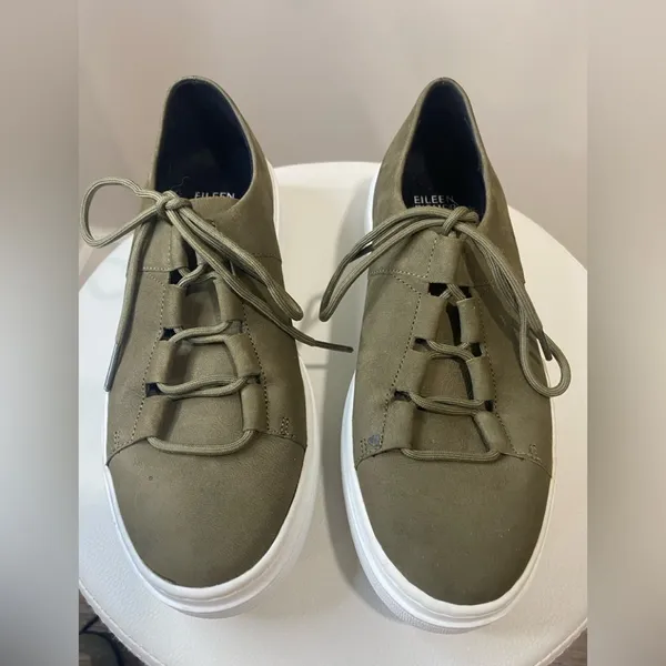 Eileen Fisher Prescot Platform Sneakers Olive Nubuck Leather Women 6.5 - Image 2