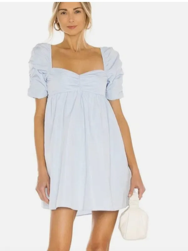 Amanda Uprichard Babydoll Mini Dress Puff Sleeve Romantic Baby‎ Blue Sz Small - Image 2