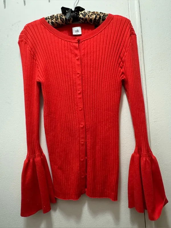 Cabi Tomato Red Bell-Sleeve Open Cardigan Sweater Medium - Image 4