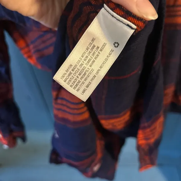 Mossimo Supply Co. Navy and Orange Plaid Shirt | Large - Image 4