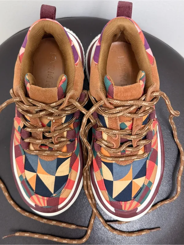 Farm Rio Graphics Scarves Platform Geometric Lace Up Sneakers 6.5 Brown Purple - Image 6