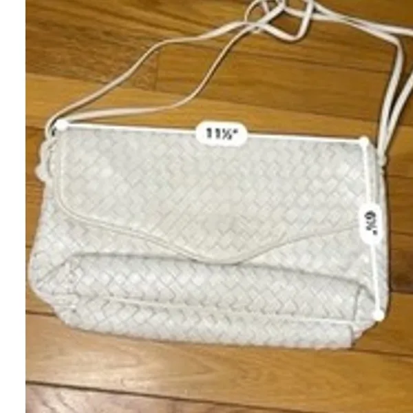Vintage Woven Leather Crossbody Bag Ivory Cream Intrecciato Style 1980s 1990s - Image 5