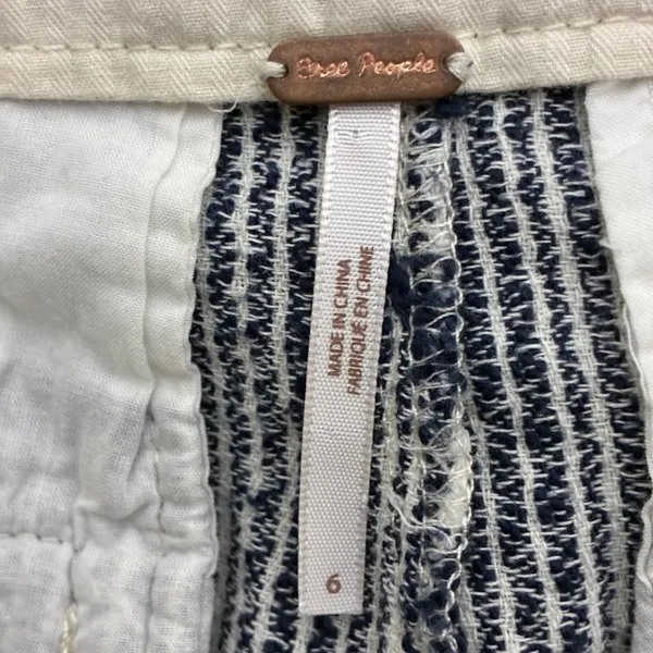 Free People High Rise Vertical Stripe Tapered Leg Cotton Pants Blue White Size 6 - Image 5