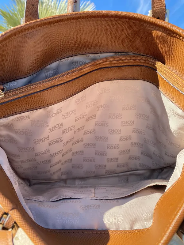 Michael Kors Brown and Beige Large Purse - Image 6