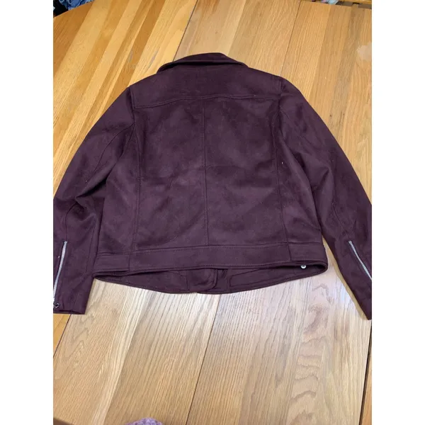 LOFT‎ Womens Burgundy Faux Suede Moto Jacket Wine Biker Coat Fall Size Medium - Image 5