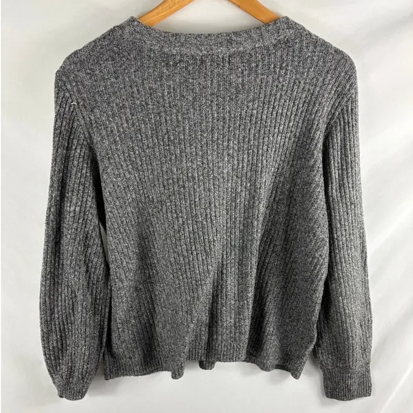 Melrose and Market Grey Ribbed Balloon Sleeve Sweater Size Large - Image 3