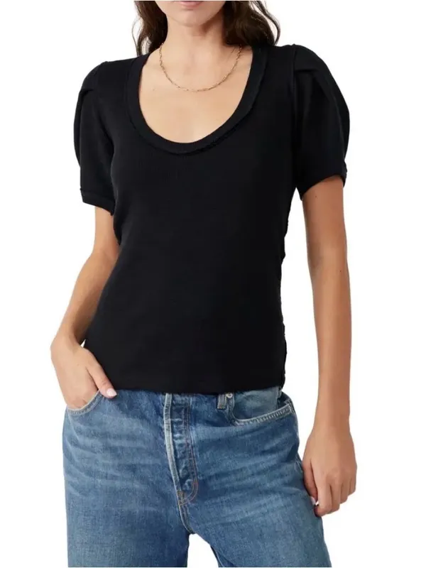 Free People We The Free Papaya Puff sleeve tee sz M - Image 5