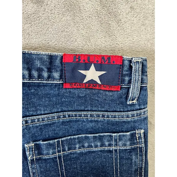 Vintage Y2K BUM Denim‎ Shorts Blue Red Side Trim Tribal Detail Retro 2000s SZ 30 - Image 4