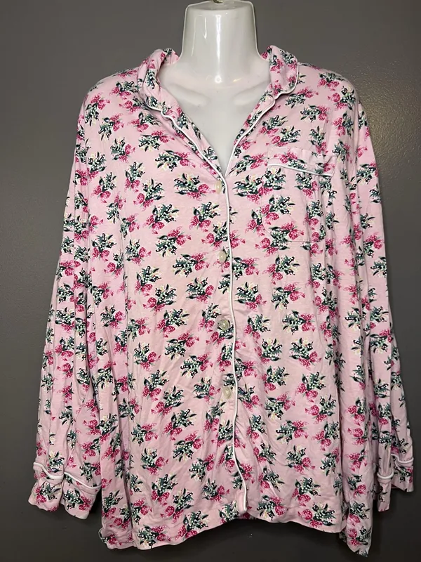 Vera Bradley Pajama Set Womens 2XL Pink Floral Jersey Button Front Lounge Pants - Image 2