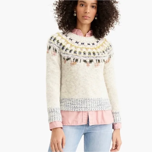 J. CREW x The Reeds Fuzzy Fair Isle Wool Blend Sweater Knitwear Pullover Small - Image 4