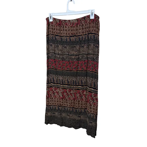Vintage California Krush 90s Womens XL Boho‎ Maxi Skirt Burgundy Black Print - Image 5