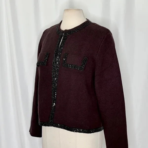 ZARA Wool Beaded Cardigan Sweater Knitwear Embellished Cropped Solid X-Large - Image 6
