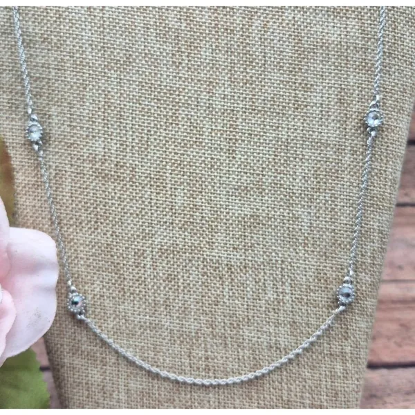 Ann Taylor Silver-Tone Long Chain Necklace With Clear Crystal Accents 36 Inches - Image 3