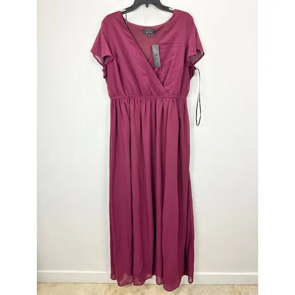 Lulus Lost in the Moment Burgundy Purple Chiffon Maxi Dress Formal 1XL NWT - Image 5