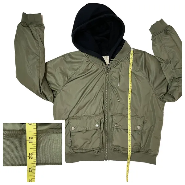Aeropostale Hooded Bomber Jacket - Green - Large - Image 5