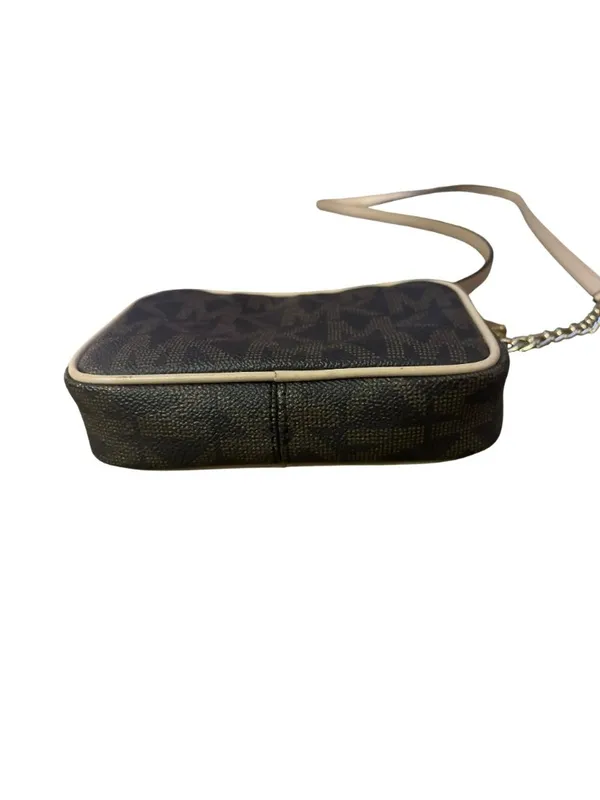 Michael Kors Jet Set Travel Crossbody Bag Brown MK Monogram Small Gold Chain Use - Image 10