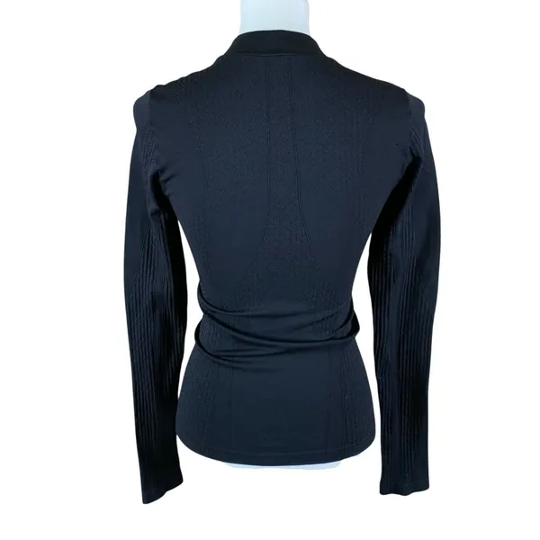Nux Black Seamless Zip Sweater Small Fitted Athleisure Textured‎ Long Sleeve - Image 2