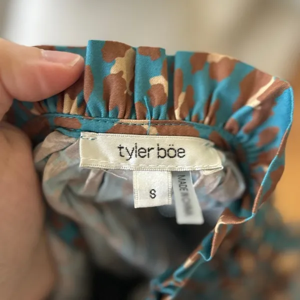 Tyler Böe Blue & Brown Leopard Print Smocked Puff Sleeve Ruffle Dress - Image 8
