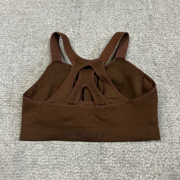 Shefit Sports Bra Womens Medium Raceback Front Zip Closure Padded Brown - Image 5
