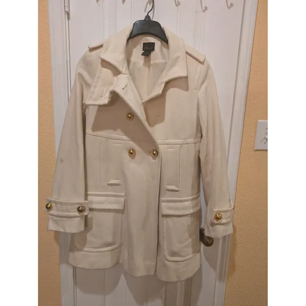 Womens ~Via~ Ivory Wool Peacoat Lined Long Sleeve Jacket Size M - Image 10