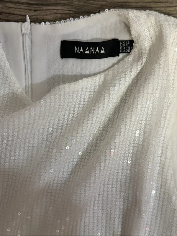 NAANAA White Sequin High Low Bridal Party Dress US 8 - Image 7