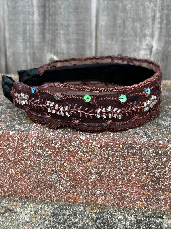 Custom Headband with flower patch & crystals handmade brand new - Image 4