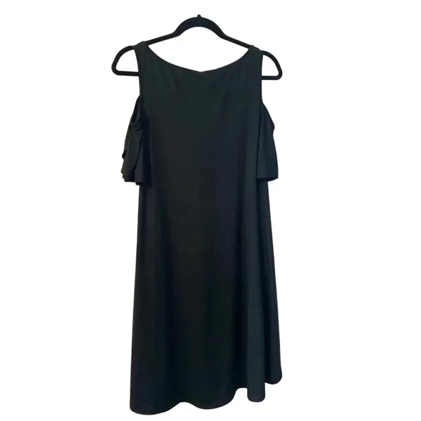 Stretchy Black Cold Shoulder Criss Cross V-Neck Mini‎ Swing Dress NWT - Image 2